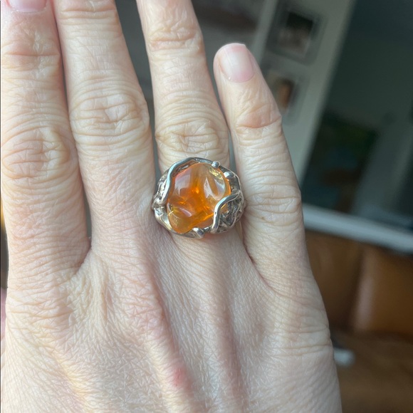950 silver Mexican fire opal ring - Picture 3 of 10